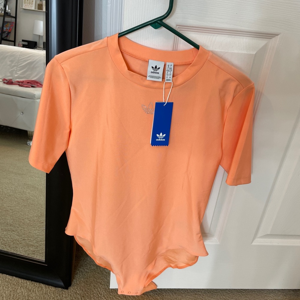 Neon orange adidas bodysuit